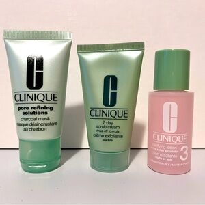 Clinique Pore Refining Charcoal Mask, 7 Day Scrub Cream, Clarifying Lotion #3